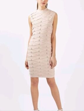 NWT Topshop Nude Sleeveless Buckle Straps Bandage Bodycon Mini Dress 4